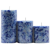 Picture of Parkash Parrafin Wax Pillar Candle, Blue and White, Pack of 3