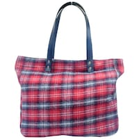 HVE Checked Pattern Multipurpose Shoulder Bag, 13 inch, Red & Black
