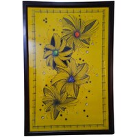 Decorative Star Flower Themed Art Work, 36x56 cm, Yellow & Black