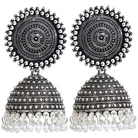Starvis Women's Brass Afghan Jhumki Earrings, Black & Silver