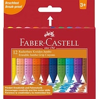Faber Castell Jumbo Triangular Plastic Crayons, 12 Pcs, 122540, 90mm