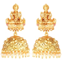 Picture of Mryga Women's Handcrafted Matte Temple Jhumka Earrings, SB787651, Gold