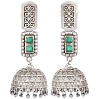 Picture of Mryga Women's Handcrafted Brass Jhumka Earrings, SB787683, Silver & Green