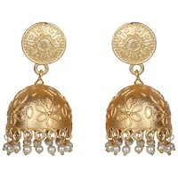 Mryga Women's Matte Jhumka Earrings, SB787658, Gold