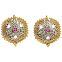 Mryga Women's Dual Tone Brass Stud Earrings, SB787645, Gold & Purple