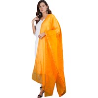 Mryga Women's Handwoven Chandheri Silk Zari Dupatta, SB785502, Yellow