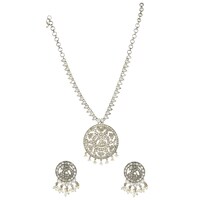 Mryga Handcrafted Elegant Brass Necklace and Earrings Set, SB787734, Silver & Clear