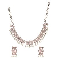 Mryga Handcrafted Elegant Brass Necklace and Earrings Set, SB787738, Silver & Pink