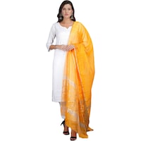 Mryga Women's Handwoven Chandheri Silk Zari Dupatta, SB785501, Yellow