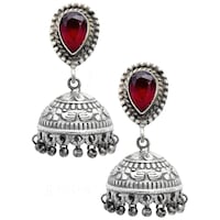 Mryga Women's Brass Mini Jhumka Earrings, SB787685, Silver & Red