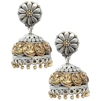 Picture of Mryga Handcrafted Dual Tone Brass Jhumka Earrings, SB787688, Gold & Silver