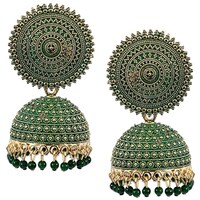 Starvis Meenakari Flowery Kundan Jhukmi Earrings, Green & Gold