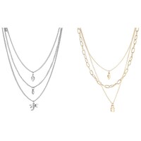 Starvis Fashion Multilayered Chain Choker, Silver & Gold, Set of 2