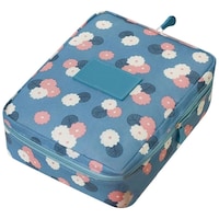 Picture of M K Enterprise Flower Printed Portable Cosmetic Makeup Case, Blue, White & Peach