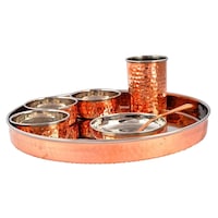 KUVI Stainless Steel and Copper Puja Thali Set, 7 Pcs, Rose Gold