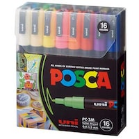 Picture of Mitsubishi Uni Ball Posca 0.9-1.3 mm Fine Tip Paint Marker Set, Multicolor, Pack of 16