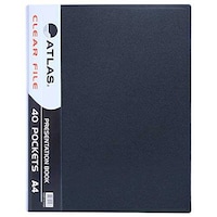 Atlas Clear File Presentation Book, A4, 40 Pockets, Grey