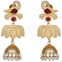 Picture of Mryga Women's Peacock Matte Jhumka Earrings, SB787670, Gold & Red