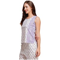 Mryga Sleeveless Cotton Block Printed Short Top, White & Purple