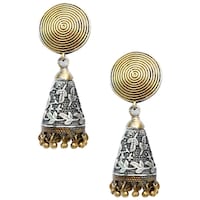 Picture of Mryga Women's Handcrafted Dual Tone Brass Jhumka Earrings, SB787693, Silver & Gold