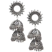 Picture of Mryga Women's Handcrafted Brass Jhumka Earrings, SB787695, Silver