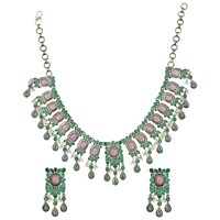Mryga Handcrafted Elegant Brass Necklace and Earrings Set, SB787739, Pink & Green