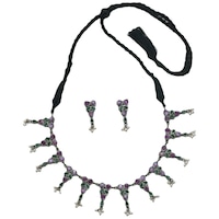 Mryga Elegant Tribal Short Necklace and Earrings Set, SB787767, Pink & Green