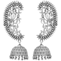 Picture of Mryga Women's Handcrafted Silver Tone Brass Tribal Jhumki, SB787040, Silver