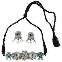 Mryga Dual Tone Tribal Necklace and Earrings Set, SB787764, Multicolor