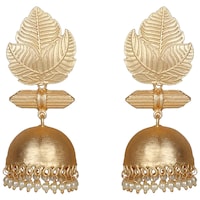 Picture of Mryga Women's Leaf Matte Jhumka Earrings, SB787673, Gold