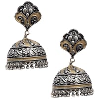 Picture of Mryga Women's Handcrafted Dual Tone Brass Jhumka Earrings, SB787698, Silver & Gold
