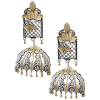 Picture of Mryga Women's Handcrafted Dual Tone Brass Jhumka Earrings, SB787696, Silver & Gold