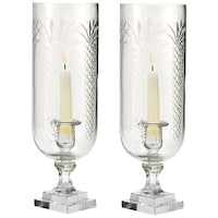 Picture of R S Light Hurricane Beautiful Cut Candle Holder Combo, Clear, 15 x 40cm, Set of 2
