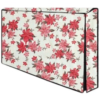 Aavya Unique Fashion PVC Floral Design TV Monitor Cover, White & Pink