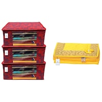 Kuber Industries Flower Sare Cover Set & Jewellery Kit, Red & Yellow