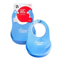 Picture of Tommee Tippee Essentials Comfi Neck Bib with Crumbs & Mess Catcher, Blue - Pack of 2