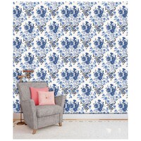 Creative Print Solution Floral Print Wall Wallpaper, BPW257, 244X41 cm, Blue & White