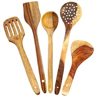 Picture of Parage Handmade Wooden Non-Stick Serving And Cooking Spoon, Set of 5, Brown