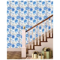 Picture of Creative Print Solution Roses Wall Wallpaper, 244X41 cm, Blue & White