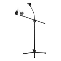 Microphone Floor Stand Tripod With Boom Arm 3 Mic Holders & 1 Smartphone Holder