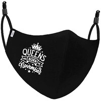 Picture of eWeft Women's Queens are Born in November Printed Mask, 2 Layer, Black & White