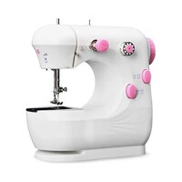 Multifunctional Sewing Machine with Power Adapter & Foot Pedal, Pink & White