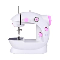 Picture of Mini Sewing Machine with Foot Pedal & Accessories, Pink & White