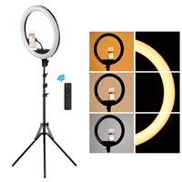 Dimmable Ring Shaped LED Light W/ Tripod Cell Phone Holder, Black, 18in - 48W