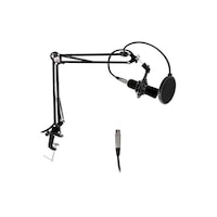 Pyle Scissor Spring Arm Mic Stand with Shock Mount, Black/Silver