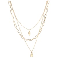 Starvis Fashion Trending Lock Inspired Multi Layered Necklace, Gold