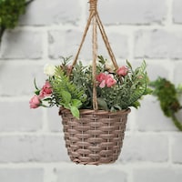 Picture of Pan Flower Bunch with Rattan Pot, Multicolour