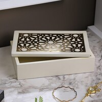 Mashrabiya Mesh Rectangle Box, 25x15cm - Gold & White