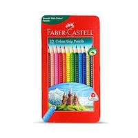 Picture of Faber Castell Grip Colour Pencils in A Flat Metal Tin, 12 Pcs
