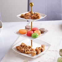 Pan Darcy 3 Tier Square Plate with Stand, White & Gold